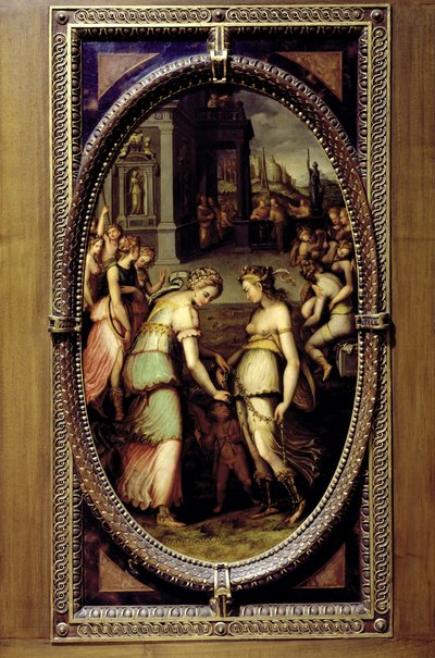 Juno låner Venus Girdle, 1572 (olie på skifer) af Francesco del Coscia