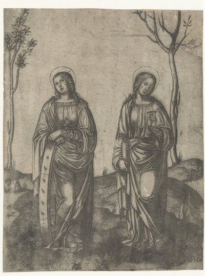 Saints Catherine med et knækket hjul og Lucia med øjne på et fad af Francesco di Francia (attributed to)