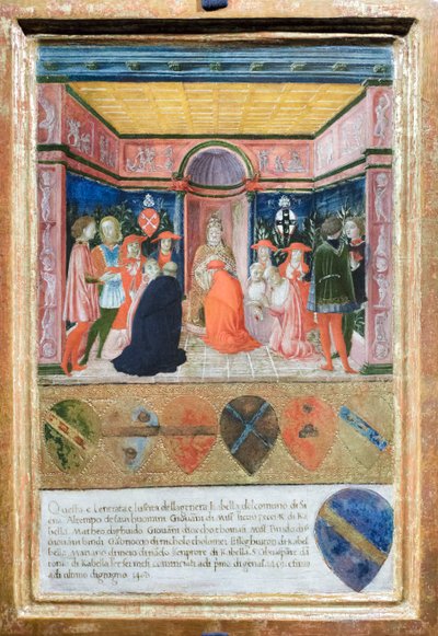 Pius II udnævner sin nevø Francesco Tedeschini Piccolomini til kardinal, ca. 1485-90 (tempera og guld på panel) af Francesco di Giorgio Martini