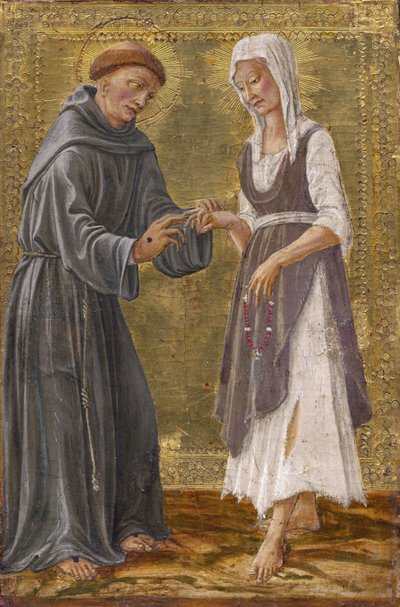 Den hellige udveksling mellem Saint Francis og Lady Poverty par Francesco di Giorgio Martini (1439-1501). Tempera på panelet af Francesco di Giorgio Martini