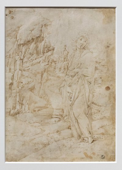 Ung mand i klippelandskab, ca. 1475-80 (pen og sort og brunt blæk, med spor af metalspids på pergament) af Francesco di Giorgio Martini