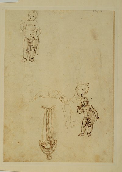 Jomfruen og Jesusbarnet; to børn ... af Francesco di Simone (attr. to)