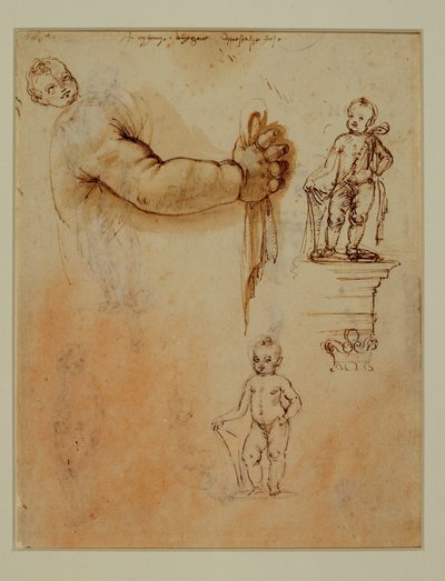 To børn, hvoraf det ene sidder på en piedestal ... af Francesco di Simone (attr. to)