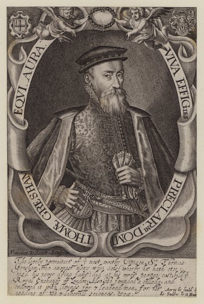 Sir Thomas Gresham, engelsk købmand og finansmand, grundlægger af Royal Exchange (gravering) af Francis (after) Delaram
