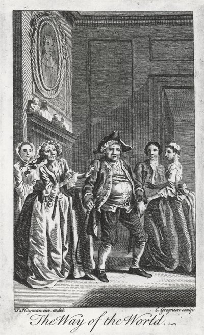 Scene fra The Way of the World, af William Congreve (1670-1729), gravering af Charles Grignon efter en tegning af Francis Hayman i Lincoln