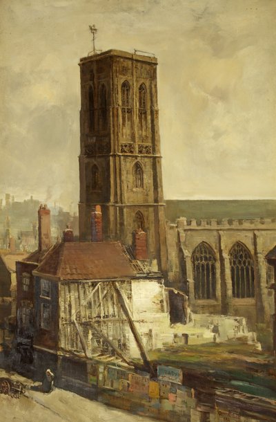 Udsigt over Temple Church (olie på lærred) af Francis Abel William Taylor Armstrong