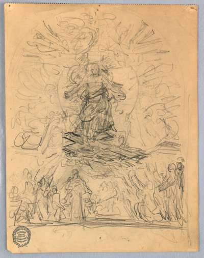Skitse af figur på et kors af Francis Augustus Lathrop