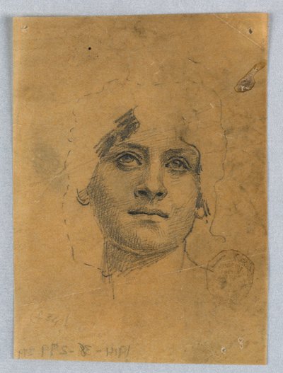 Skitse af en kvindes ansigt af Francis Augustus Lathrop