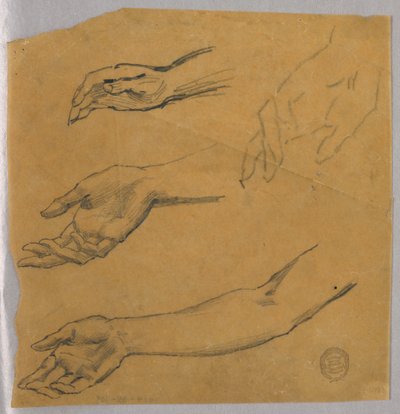 Tre studier af en hånd og arm af Francis Augustus Lathrop