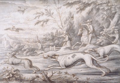 Harejagt (pen, brun blæk og grå vask på papir) af Francis Barlow
