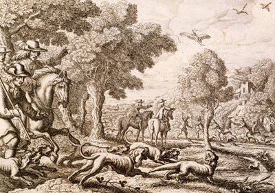 Otterjagt ved en flod, graveret af Wenceslaus Hollar, 1671 af Francis Barlow