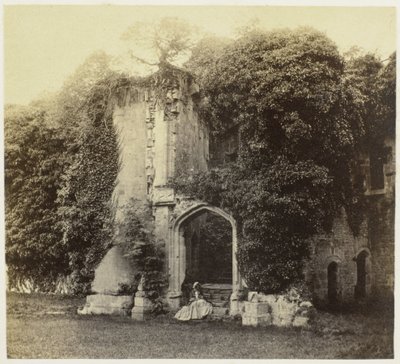 Ruïne van Raglan Castle i Monmouthshire Raglan Slot. Grand Staircase (titel på objekt) af Francis Bedford