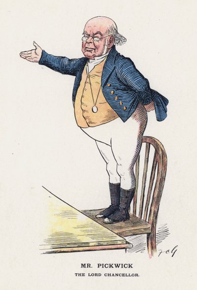 Mr. Pickwick, Lord Chancellor (farve litho) af Francis Carruthers Gould