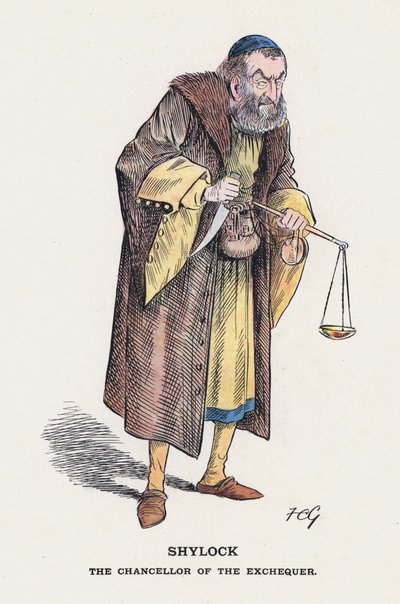 Shylock, finansministeren (farve litho) af Francis Carruthers Gould