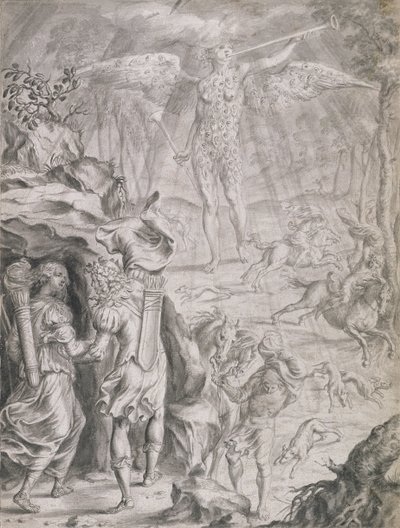 Dido og Æneas i ly i en hule (vask på papir) af Francis Cleyn