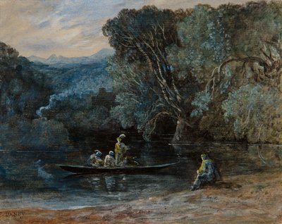 River scene with boat and figures, c.1825dani af Francis Danby