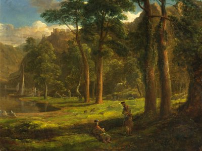 Warriors Reposing in a Mountain Glen, ca. 1824 (olie på papirmasse) af Francis Danby