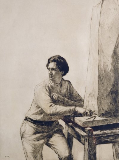 Portræt af Jacob Epstein (1880-1959) 1909 (tørpunktsætsning i mørkebrunt blæk) af Francis Dodd