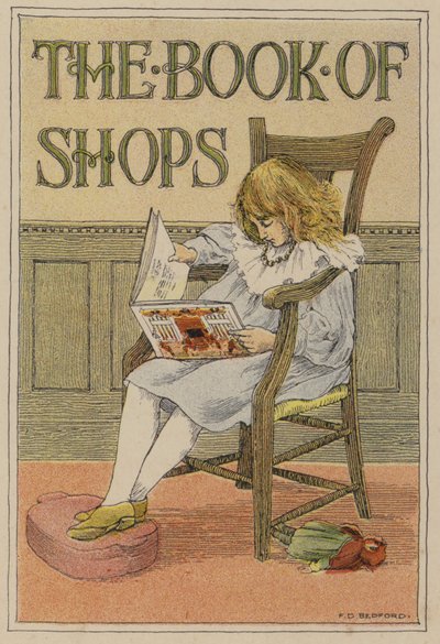 Bedfords bog om butikker: Frontispice (farvelitografi) af Francis Donkin Bedford