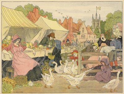 Bedfords bog om butikker: Market (farvelitografi) af Francis Donkin Bedford