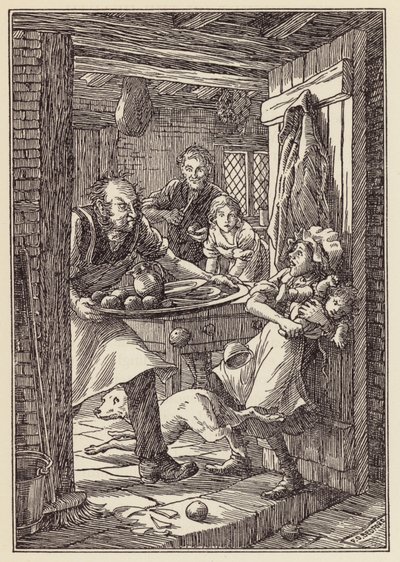 Illustration til The Cricket on the Hearth af Charles Dickens (farvelitografi) af Francis Donkin Bedford