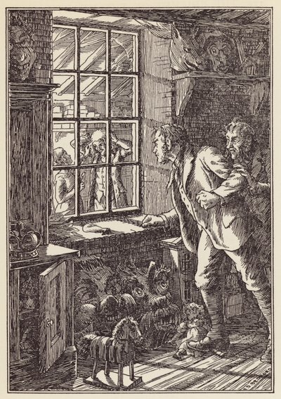 Illustration til The Cricket on the Hearth af Charles Dickens (farvelitografi) af Francis Donkin Bedford
