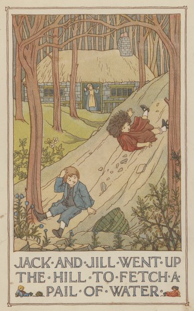 Jack og Jill gik op ad bakken for at hente en spand vand (farvelitografi) af Francis Donkin Bedford