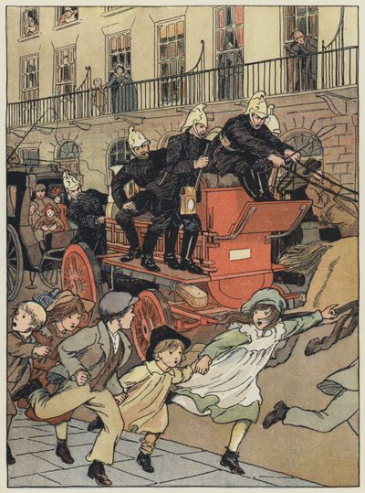London: A Fire-Engine (farvelitografi) af Francis Donkin Bedford