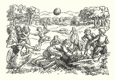 Merrie England: Fodbold (litografi) af Francis Donkin Bedford