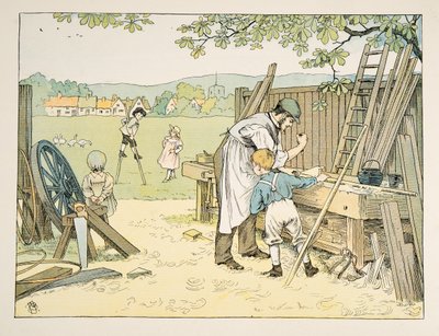 Tømreren, fra Four and Twenty Toilers, pub. 1900 (farvelitografi) af Francis Donkin Bedford