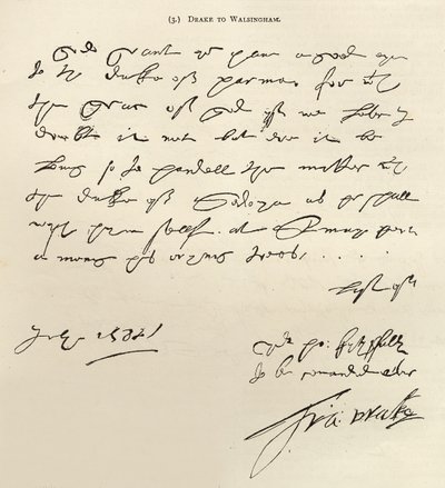 Brev fra Sir Francis Drake til Sir Francis Walsingham underskrevet 29. juli 1588, offentliggjort i 
