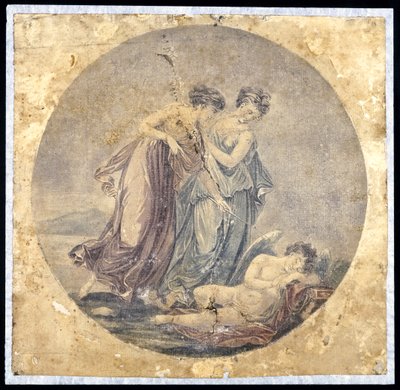 Graces Awakening Cupid, efter et maleri af Benjamin West (1738-1820) 1778-81 (mekanisk maleri) af Francis Eginton