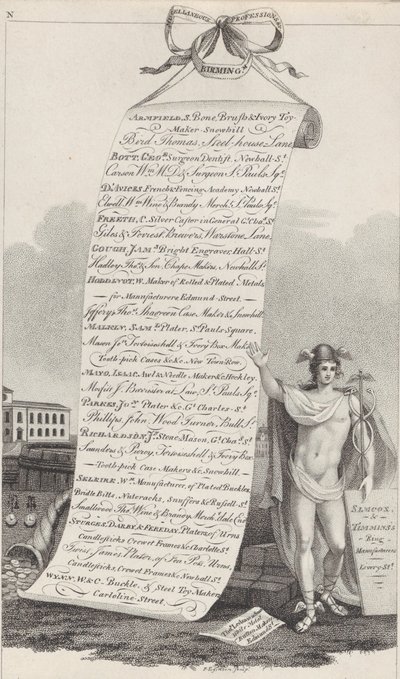 Trade Card for Diverse Professions &c., Birmingham, 1800 af Francis Eginton