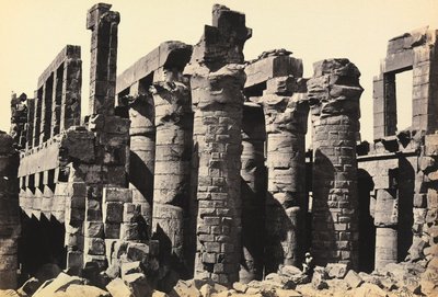 "Egypten og Palæstina": ruinerne af den store hypostilhal i Amon-Ras store tempel, Karnak, Egypten af Francis Frith