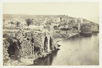 Byen og søen Tiberias, fra syd, 1857. af Francis Frith