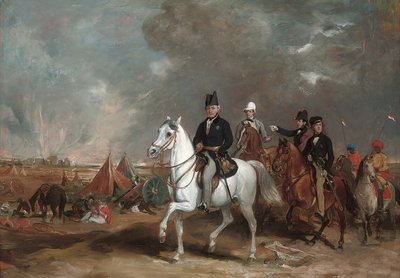 Viscount Hardinge, Indiens generalguvernør, ledsaget af sine to sønner og oberst Wood, på slagmarken ved Ferozeshah af Francis Grant