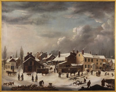 Vinterscene i Brooklyn, ca. 1819-1820 (olie på lærred) af Francis Guy