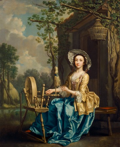 Pige på et snurrehjul (olie på lærred) af Francis Hayman