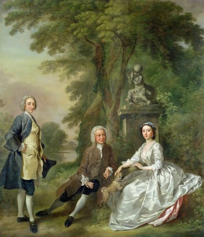 Jonathan Tyers (d.1767) og hans datter, Elizabeth, og hendes mand, John Wood, ca. 1750-52 af Francis Hayman
