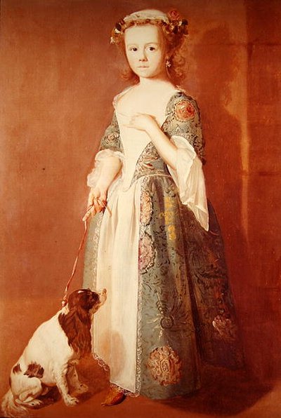 Lille pige med en hund (olie på lærred) af Francis Hayman