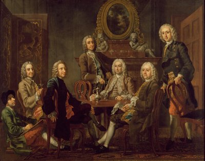 Portræt af en gruppe herrer med kunstneren, ca. 1745 (olie på lærred) af Francis Hayman