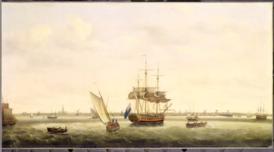 Fregatten "Surprise" for anker ud for Great Yarmouth, Norfolk, ca. 1775 af Francis Holman