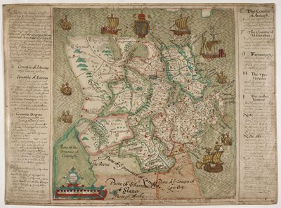 Kort over Ulster (pen og blæk med vask på papir) af Francis Jobson