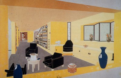 Perspective Fumoir for Amdassade Francoise, af Francis Jourdain (1876-1958), præsenteret på den internationale udstilling for dekorativ kunst i Paris i 1925, Frankrig, 20. århundrede af Francis Jourdain