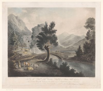 Udsigt over Lake Keswick med Lodore Falls Fjernsyn over Lowdores fald med en del af Keswick Lake i Cumberland (titel på objektet) af Francis Jukes