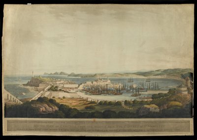 South View of Corunna from the Heights near the Convent of St. Margaret, graveret af H. Merke, udgivet i 1809 (farvet akvatint) af Francis Lee