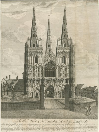 Lichfield Cathedral - West Front: gravering, og [1700-tallet] (tryk) af Francis Perry