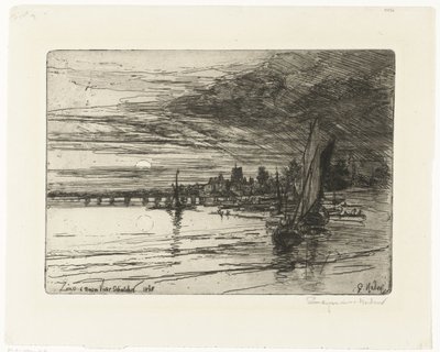 Broen over Themsen Battersea Bridge af Francis Seymour Haden (Sir) (signed by artist)