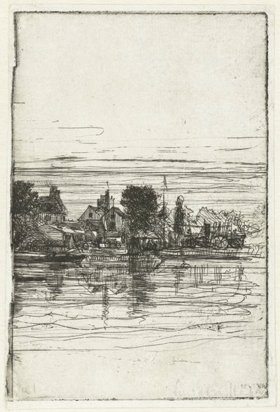 Landsby ved vandet Thames side af Francis Seymour Haden (Sir) (signed by artist)