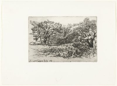 Landskab med en flok dyr Flokken Werrington (titel på objekt) af Francis Seymour Haden (Sir) (signed by artist)
